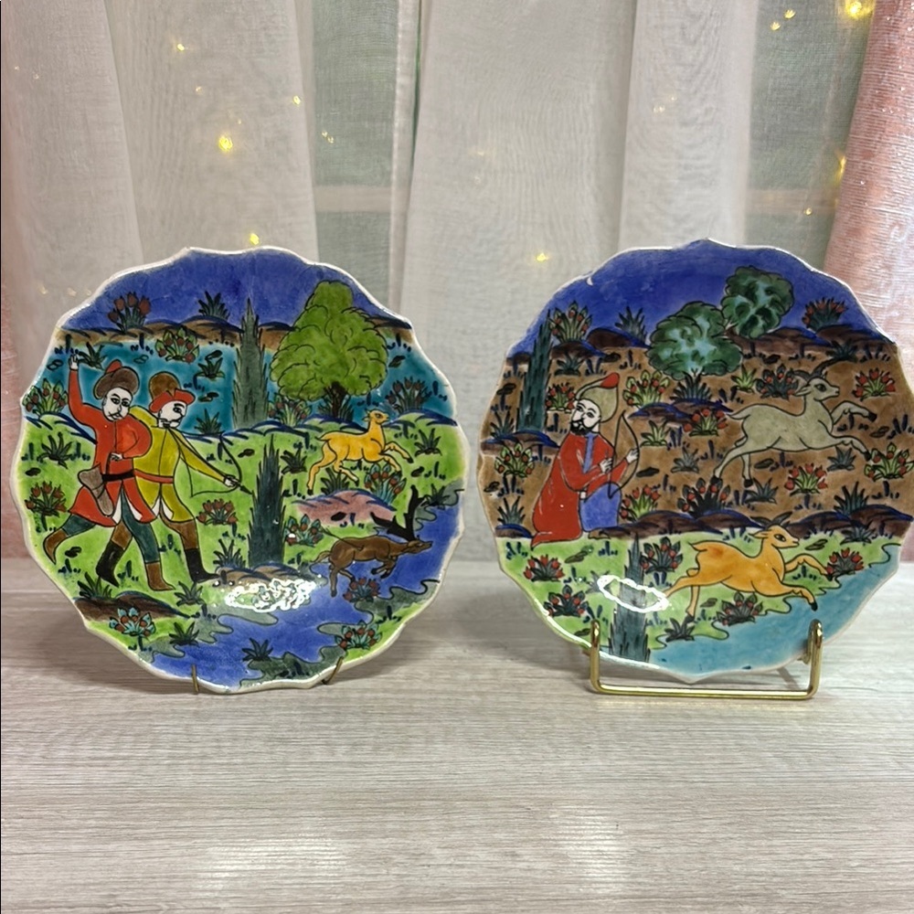 Colorful Decorative Plates with Hunting Scene